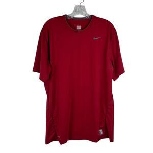 Nike Pro Mens Short Sleeve Shirt Size XL Red Fitted Athletic Running Activewear